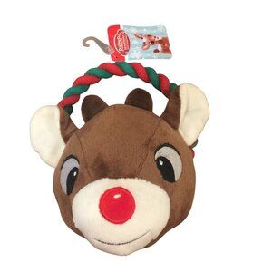 Rudolph The Red Nosed Reindeer Plush Head Squeak Rope Pull Dog Toy